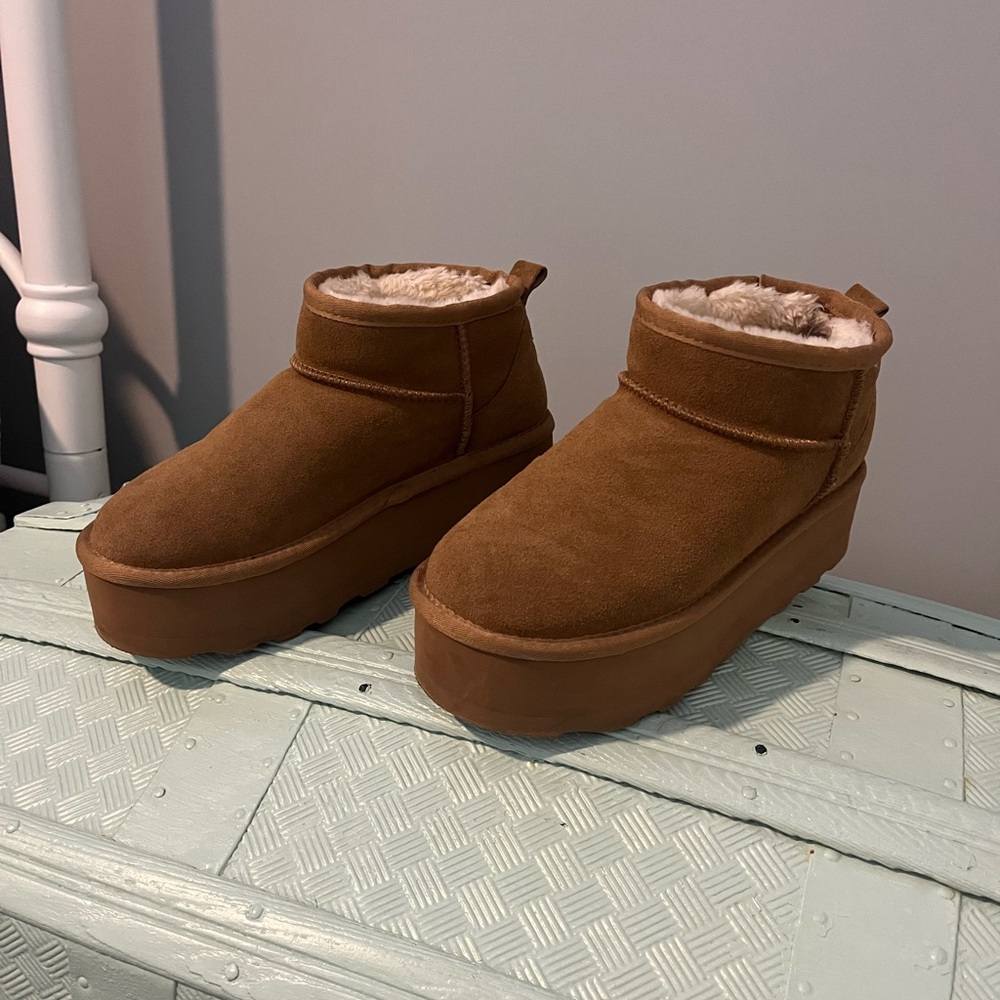 Brown Suede Platform Ankle Boots